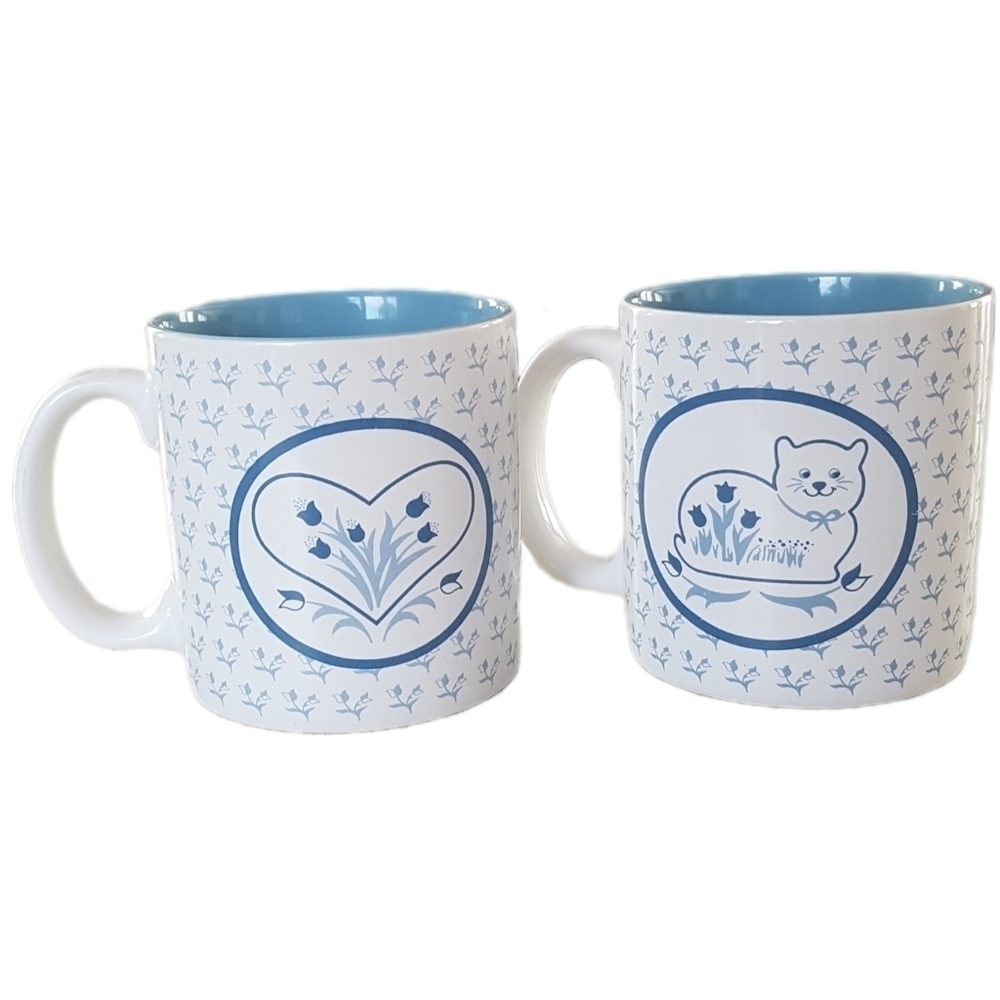 1990s RUSS - Pair of Country Blue Mugs